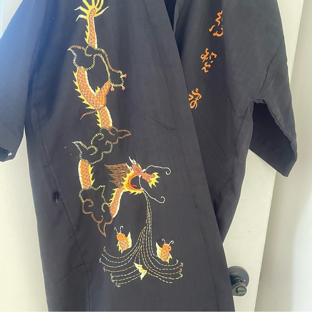 kimono-robe. Artificial black silk. new